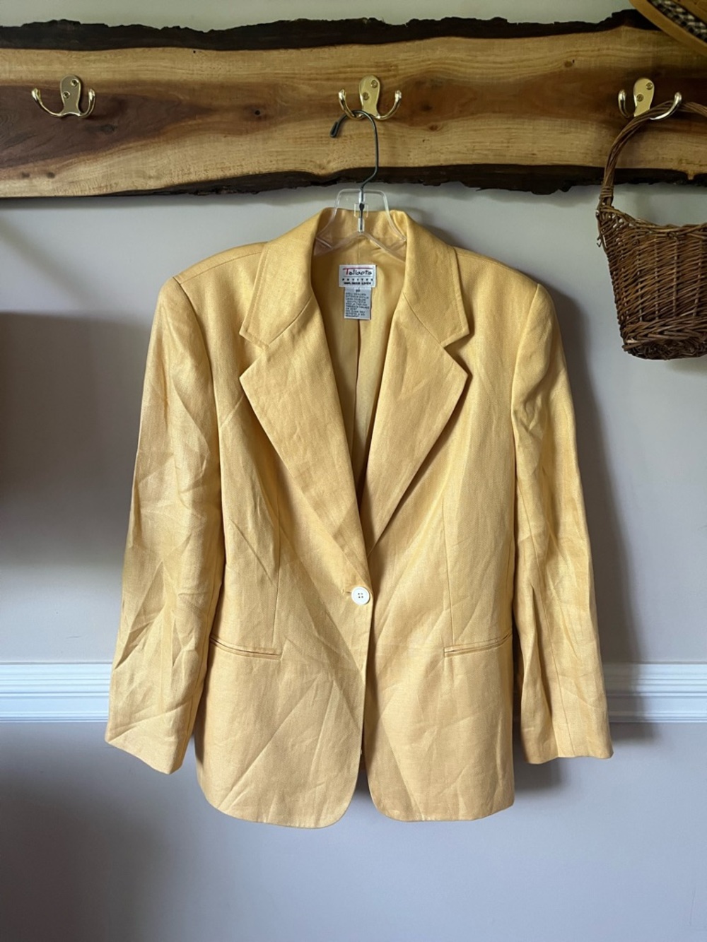 Vintage Talbots 100% Linen Single Breasted Blazer Jacket Coat 8P Yellow